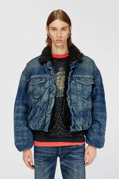 Diesel Veste Trucker En Denim Doublée En Teddy In Blue