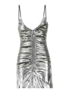 Diesel Shimmering Metallic Ruched V-neck Dress