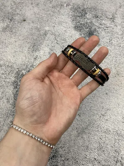 Pre-owned Diesel Vintage  Hype Big Metal Logo Y2k Bracelet In Black