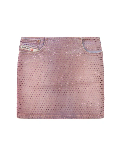Diesel Vintage Pink Denim Mini Skirt With Rhinestones In Rosa