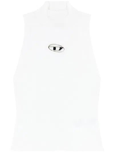 Diesel M-onervax Ribbed-knit Mock-neck Top In White