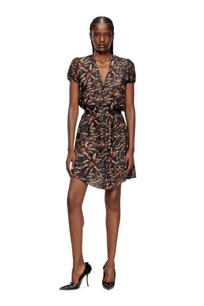 Diesel Viscose Dress With Waist Belt In Black
