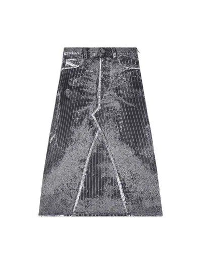 DIESEL VISCOSE SKIRT WITH TROMPE L'OEIL PRINT