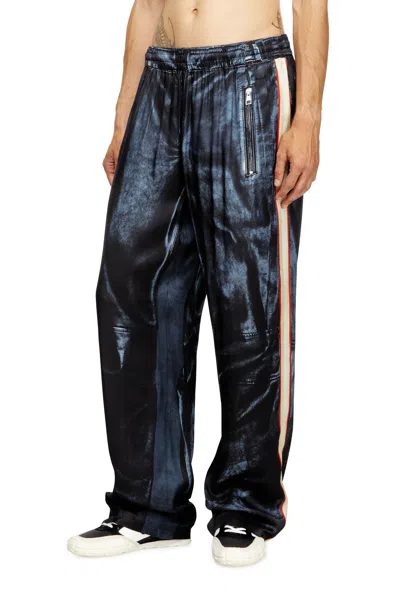 Diesel Viscose Trousers With Biker Print In Blue