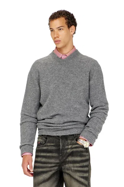 Diesel V-neck Jumper In Wrinkled Boiled Knit In Gray