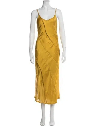 Pre-owned Diesel V-neck Midi Length Dress In Yellow