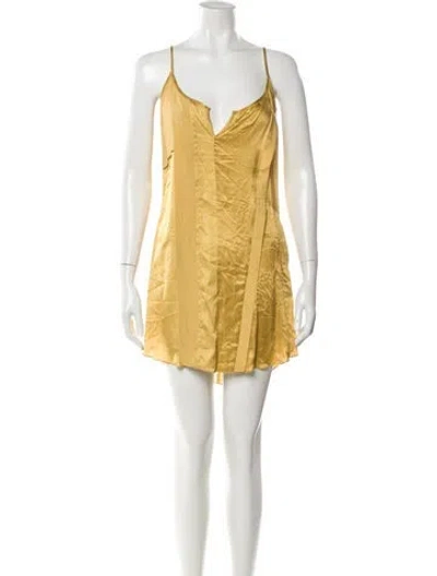 Pre-owned Diesel V-neck Mini Dress In Yellow