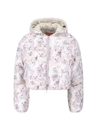 Diesel W-inner-r1 Short Down Jacket In White
