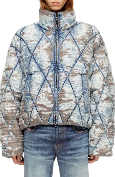 Diesel ® W-kons Distressed Denim Quilted Jacket In Brown