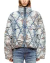 Diesel Men W-kons Down Jacket With Distressed Effect In Animal Print