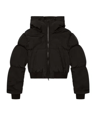 Diesel Hooded Down Jacket In Crinkled Nylon In Black