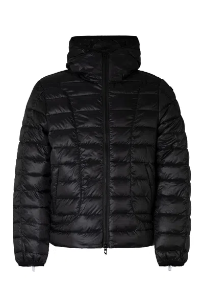Diesel W-stone Hooded Techno Fabric Down Jacket In Black