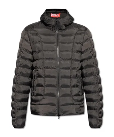 Diesel W-stone Hooded Techno Fabric Down Jacket In Green