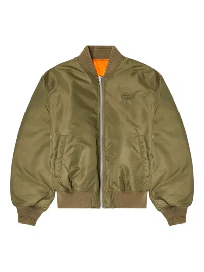 Diesel Reversible Regular-fit Nylon Bomber Jacket With Zip Closure And Pockets In Green