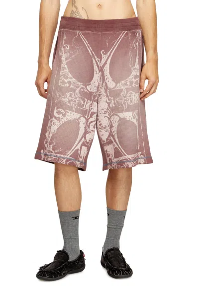 Diesel Waffle Shorts With Medieval Print In Pink