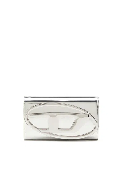 Diesel Wallet Bag In Mirrored Leather In Silver