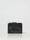Diesel 1 Dr Logo Plaque Zipped Card Case In 黑色
