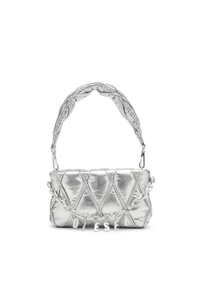 Diesel Wallet Purse In Metallic Quilted Nylon In Silver