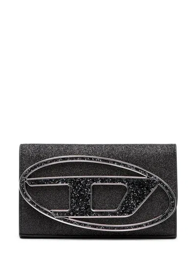 Diesel 1dr Glitter-detail Wallet In Black