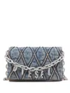 Diesel Quilted Gray Wallet With Chain Strap In Blue