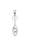 Diesel Metal Oval D Keyring With Crystals In Metallic