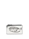 Diesel Silver-tone Calf Leather Metallic Effect Card Holder In Multicolor