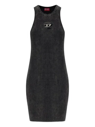 DIESEL DIESEL WASHED BLACK DRESS WITH METALLIC OVAL D