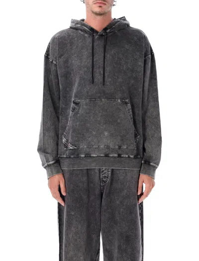 Diesel Washed Black Relaxed Vintage Hoodie In Gray