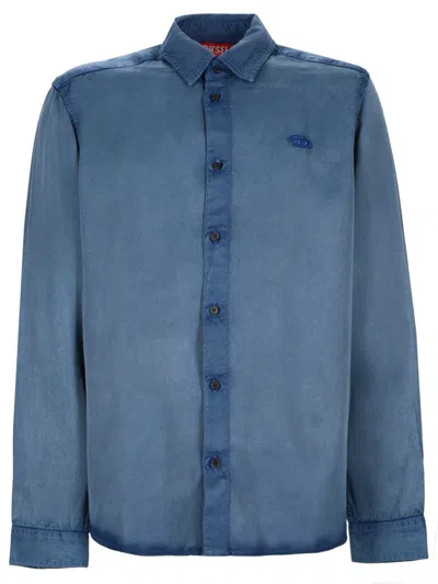 Diesel Washed Blue Viscose Embroidered Shirt