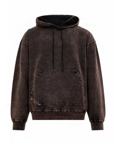 Diesel Washed Cotton Pullover Hoodie In Brown