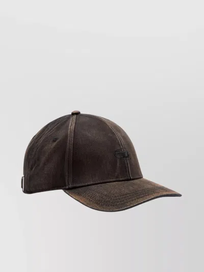 Diesel Washed Cotton Twill Baseball Hat With Curved Brim In Brown