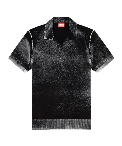 Diesel Washedeffect Shortsleeve Knit Polo Shirt In Black