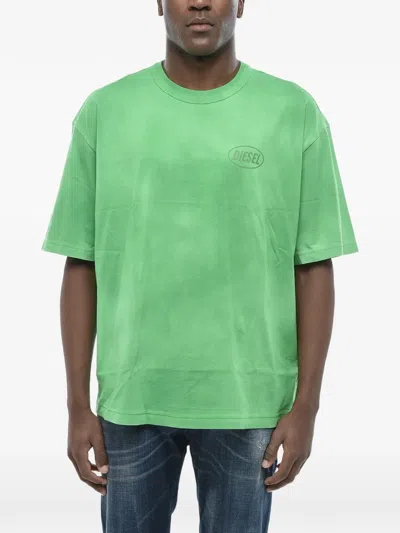 Diesel Wash-out Logo-print Crew-neck Cotton T-shirt In Green