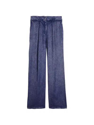 Diesel Wde-leg Pants In Denim-effect Viscose In Blue