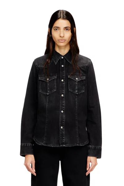 Diesel Western Shirt In Treated Denim In Black