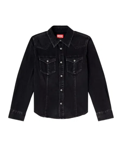 Diesel Western Shirt In Treated Denim In Black