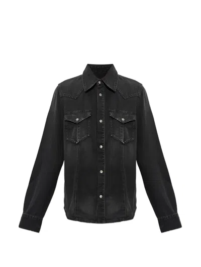 Diesel Western Shirt In Treated Denim In Black
