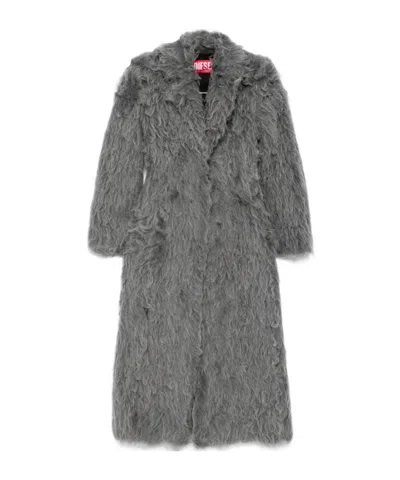 Diesel W-glamo-r1 Shaggy Coat In Gray