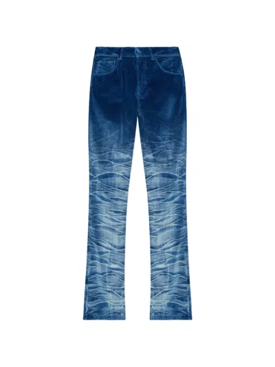 Diesel Whiskered Velvet-effect Trousers In Blue