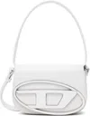 Diesel 1dr White Shoulder Bag With Oval D Patch In Leather Woman In White