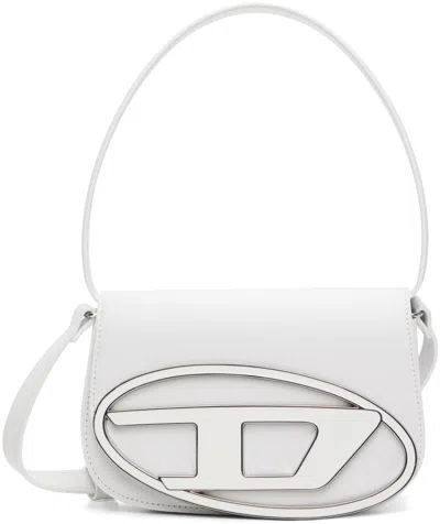 Diesel Structured White Handbag With Metallic Logo Accent In Gold