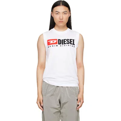 Diesel White Chest Logo Print Tank Top In 100