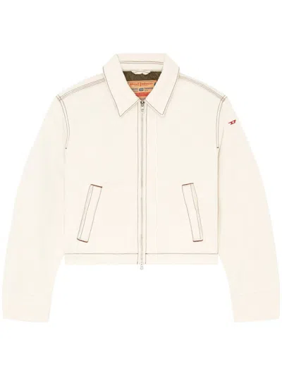 Diesel White Cotton Denim Jacket In Multicolor