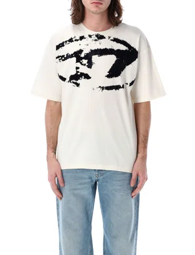 Diesel T-shirt With Distressed Flocked Logo In White