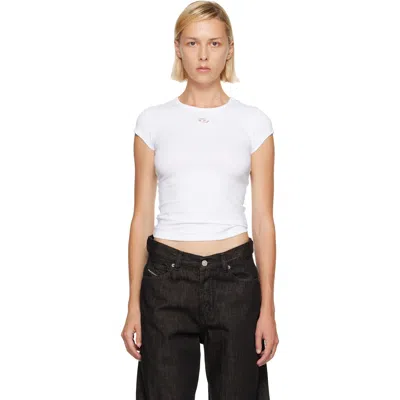 Diesel White Cut-out Embroidered Logo T-shirt In 100