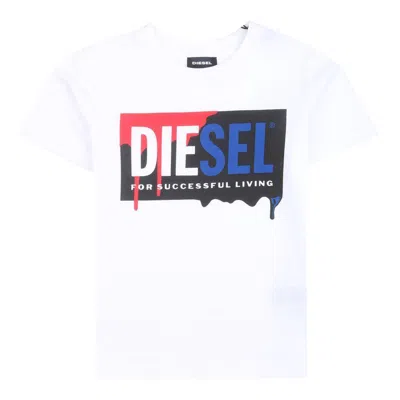 Diesel Kids' White Drip Logo T-shirt