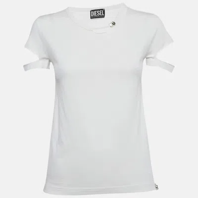Diesel White Jersey Ripped Detail T-shirt
