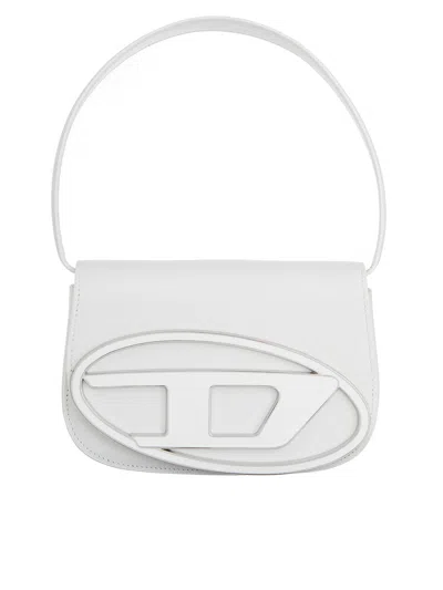Diesel White Leather Shoulder Bag With Removable Strap And Magnetic Closure