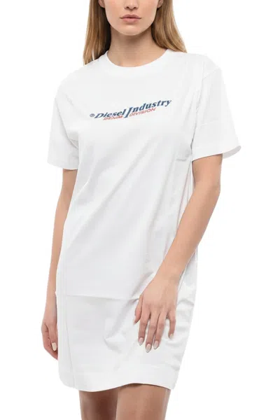 Diesel White Logo Crew Neck Mini Dress In Multi