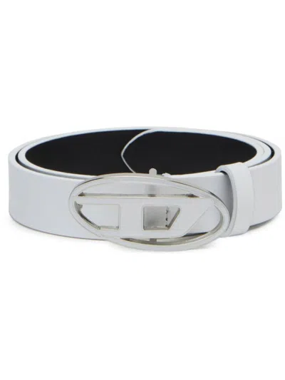 Diesel White Logo-plaque Leather Belt